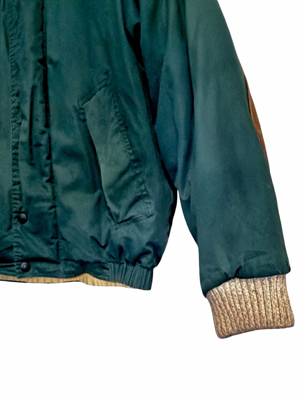 VTG Men’s Nautica Goose Down Puffer Coat | Green | Leather Arm Patches | Large - Picture 8 of 15